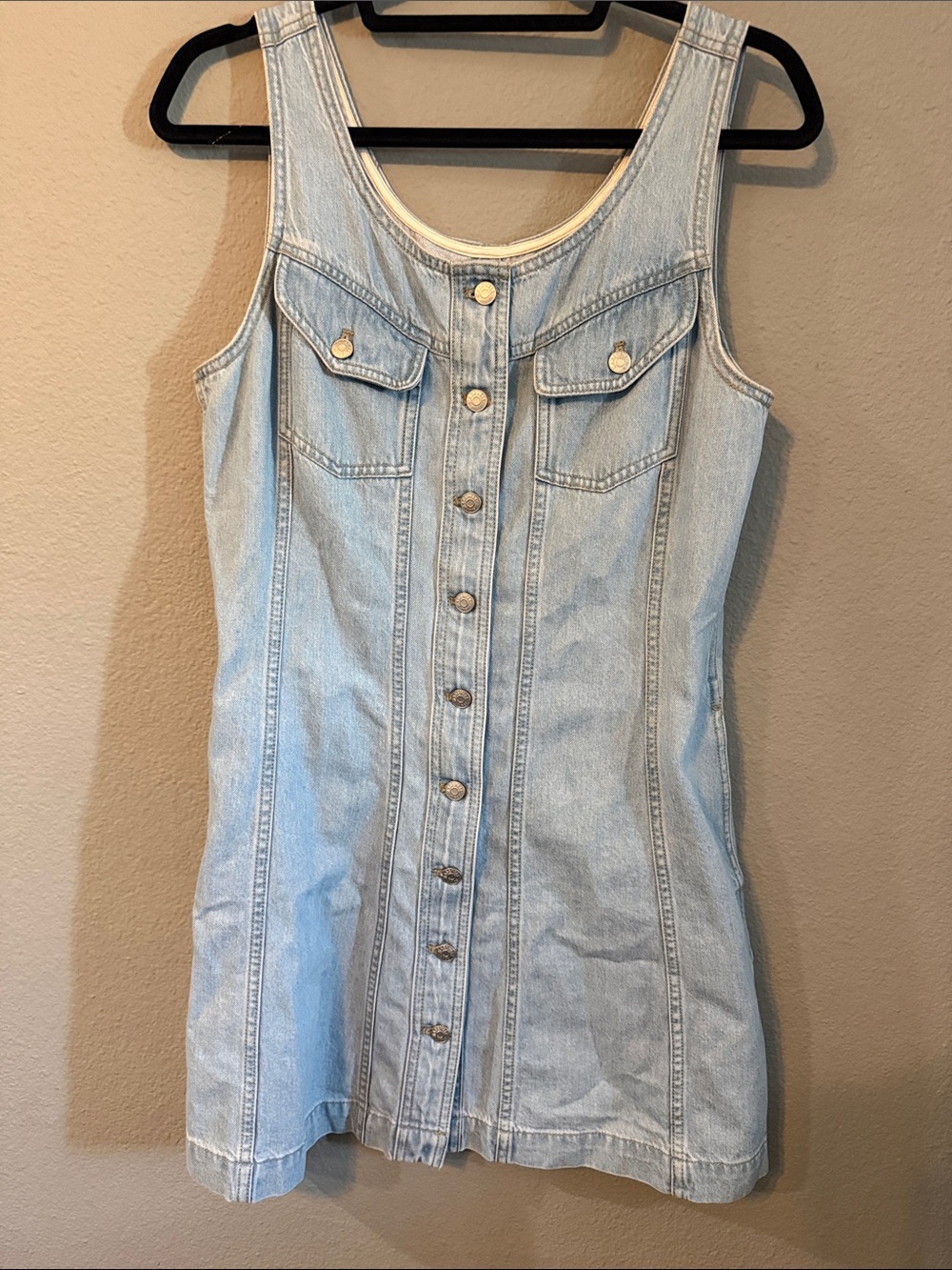 Madewell Light Wash Denim Button Front Mini Dress Size 10 Y2K